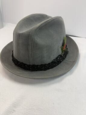 Vintage Stevens Reg. Gray Felt Fedora Hat Leather Braided Band Size 7 1/4
